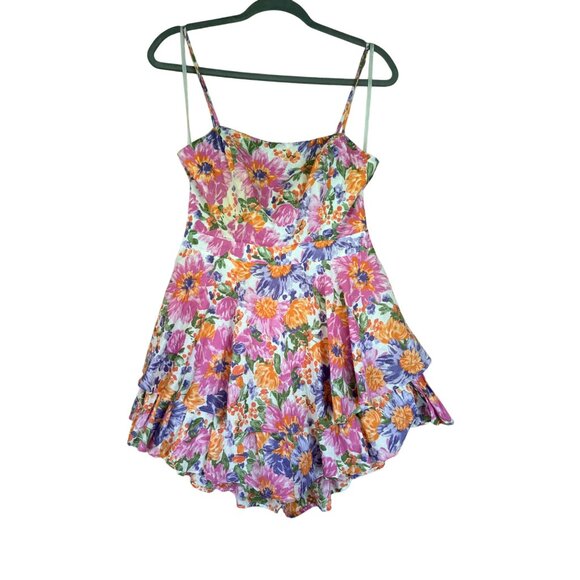 One And Only Collective Floral Ruffle Hem Mini Romper Dress Open Back Design - Picture 3 of 12